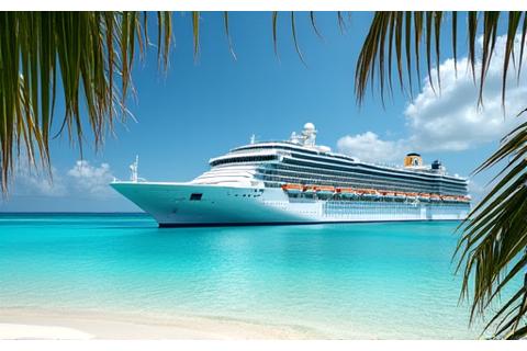 Luxury cruise ship in turquoise Caribbean waters